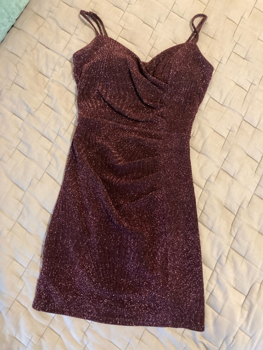Trixxi Spaghetti Strap Glitter Bodycon Dress in Deep Berry
